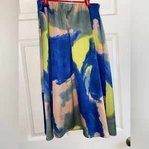 Colorful water color printed silk A line skirt